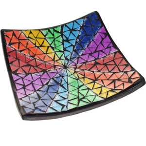 20 x 20cm Rainbow Mosiac Pattern Display Table Curved Plate Home Decor New - Picture 1 of 2