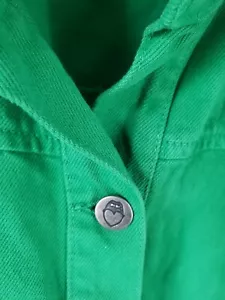 Nasty Gal Women's Green Denim Jacket Size 12 Button Long Sleeve Pockets Collared - Picture 1 of 10