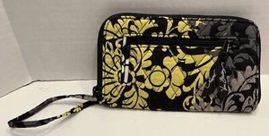 Cartera Muñequera Vera Bradley Patrón Barroco Cremallera Alrededor Negra Gris Blanca Amarilla - Imagen 1 de 11