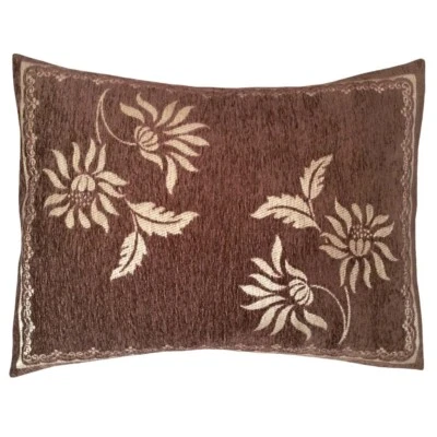 Funda de almohada de banco de porche marrón chenilla floral (flor de mamá crema) 22"x30" falsa Foto 1 de 4