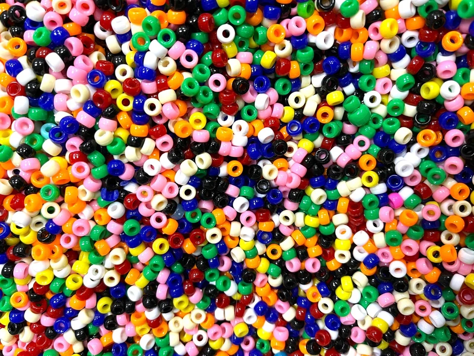 1000 x Small Mixed Colour Pony Beads Jewellery Making Craft Plastic Dark Opaque - Image 1 of 1