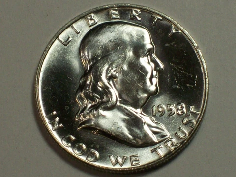 1958-D Franklin Half Dollar     Near Gem BU       SN4274 Cover