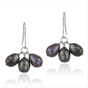 925 Silver Freshwater Cultured Peacock Pearl Cluster Dangle Earrings - Picture 1 of 3