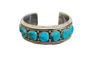 Brazalete Ben Touchine Nativo Americano Navajo Plata de Ley y Turquesa 52 G - Imagen 1 de 6