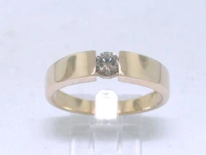 Moderner Band Brillant Ring 585 Gelbgold 14Kt Gold 1 Brillant 0,20ct Solitär - Bild 1 von 3