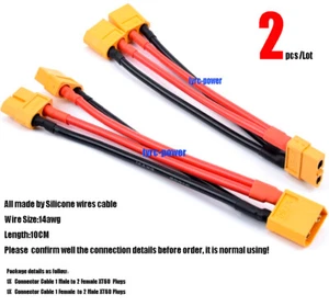 2pcs/Lot XT60 Parallel Connector Cable Y Splitter Male Female for Battery Drone - Picture 1 of 4
