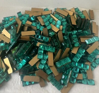 12x4MM WEST GERMAN VINTAGE GLASS EMERALD BAGUETTES GOLD FOILED SQUARE (144 PCS) - Image 1 of 2