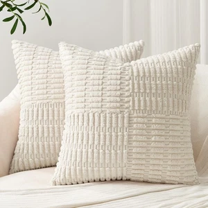 Set of 2 Decorative Throw Pillow Covers 18x18 Inch Soft Corduroy Boho Texture... - Picture 1 of 7