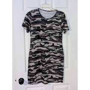 Camo T-Shirt Dress Casual Military Print Short Sleeve Bodycon Size M - Picture 1 of 6