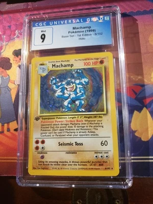 CGC 9 MINT Machamp 1999 Base Set 1st Edition 8/102 Cosmos Holo Pokemon  - Image 1 of 2