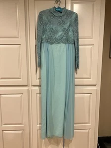 Vintage Handmade Damen Abendkleid Gr. S Aqua Spitze Mieder Overlay - Bild 1 von 12
