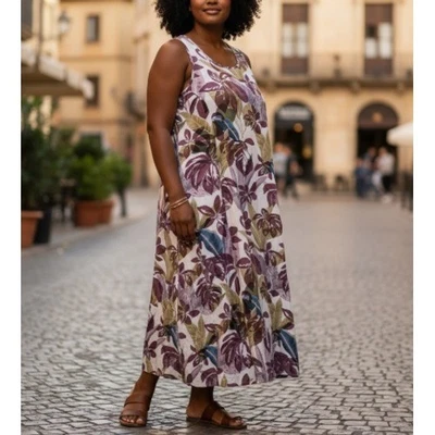 Coldwater Creek 100% Seda Floral Tanque Midi Solero Talla 24 Boho Resort Informal Foto 1 de 4