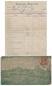 1886 - Vanderbilt University Illustrated Envelope with Report Card Enclosed - Picture 1 of 1