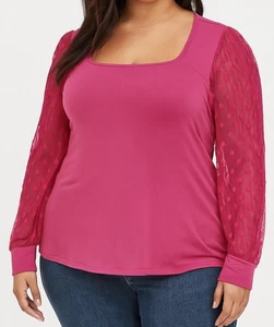 Body in maglia TORRID rosa super morbido con maniche lunghe a pois trasparenti taglia 3 Sh - Foto 1 di 10