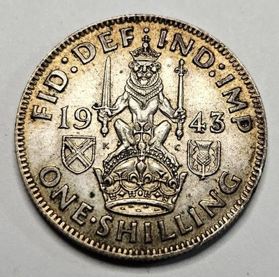 Moeda de prata 1943 Grã-Bretanha 1 xelim - 0,500 - Escócia reversa - Mundo - Imagem 1 de 2
