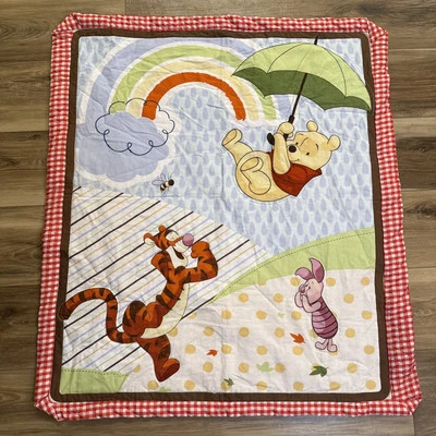 Cobertor edredom vintage Winnie the Pooh tamanho 37”x32” quarto de bebê tapete de brincar - Imagem 1 de 4