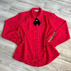 Camicetta Starburst rossa vintage anni 80 top bottoni segreteria Volup velluto Ascott - Foto 1 di 12