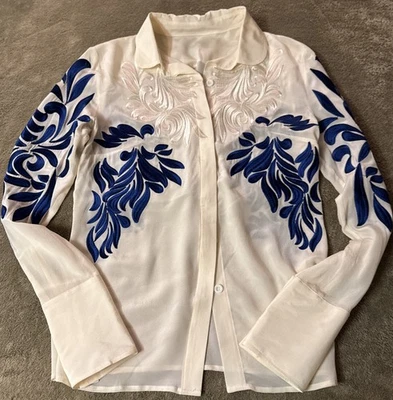 Stella McCartney Embroidered Silk Long Sleeve Blouse Country Chic Sz Small - Image 1 of 4