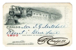 1890 Chicago & Alton Railroad Train Pass - Picture 1 of 2