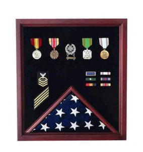 US FLAG AND MEDAL DISPLAY CASE SHADOW BOX CHERRY FINISH - Picture 1 of 1