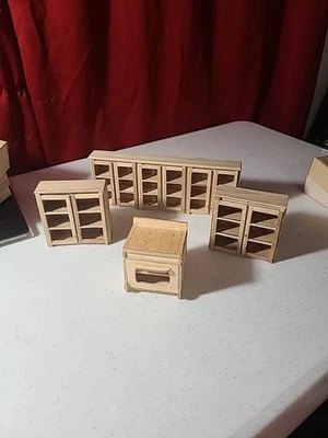 Unbranded Unfinished Miniature Cabinets with Doors Without Glass And Stove - Image 1 of 4