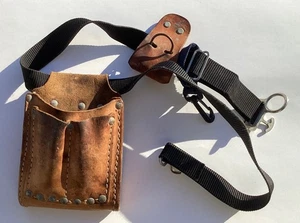 Vintage Klein Tools Leather 5145 Electrician’s Tool Belt Pouch 3 With Belt - Picture 1 of 5