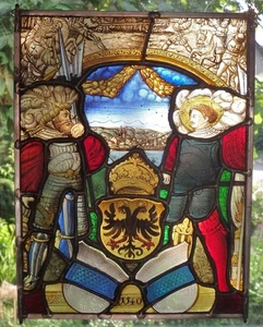 LANDSKNECHT HELLEBARDE WAPPEN KANTON ZUG BLEIGLAS SCHWEIZ REICHSADLER KRONE 1890 - Picture 1 of 5