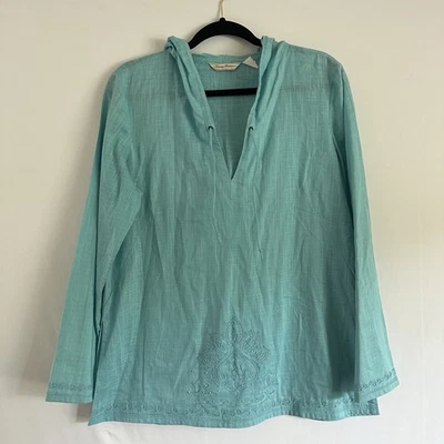 tommy bahama beach womens hoodie tunic turquoise lightweight cotton size L - Image 1 of 4