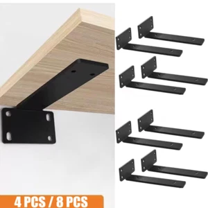 Heavy Duty Floating Shelf Support Bracket Metal T Bracket Industrial Black 4/8PC - Picture 1 of 14