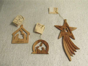 HOLY LAND OLIVE WOOD CHRISTMAS ORNAMENTS HAND CRAFTED WILDERNESS WOODS ISRAEL  - Picture 1 of 3