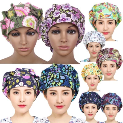 Floral Printed Scrub Hat Cap Bouffant Women Ladies Men OR Adjustable Work Access - Image 1 of 4