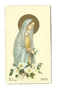 VINTAGE ORIGINAL VIRGIN MARY WITH FLOWERS HOLY CARD PRINT IN ITALY - Foto 1 di 2