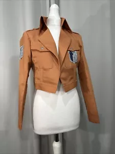 Very Cool Coral Brown Crest Military Cropped Jacket S A16 - Picture 1 of 11