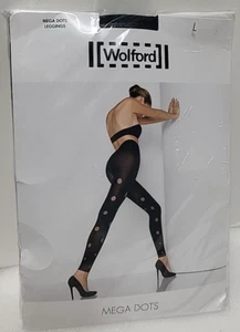 Wolford New Mega Dot Black Leggings Size Large Austria Made 60 Den Style 18899 - Picture 1 of 9