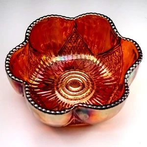 Antike Sowerby Carnival Glas Hobstar & geschliffene Dreieck Schale irisierend Ringelblume - Bild 1 von 13