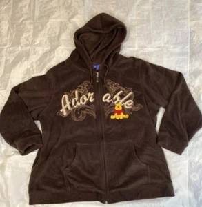 Disney's Winnie The Pooh Women's Brown Fleece Hoodie Jacket XL Full Zip - Picture 1 of 9