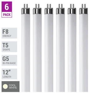 6 Pack F8T5 CW 41K Fluorescent Tube 12" 8W Watt T5 Mini Bi 2-Pin G5 Cool White - Picture 1 of 5