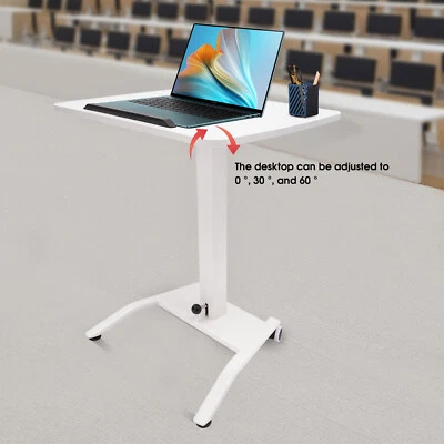 Laptop Desk Angle Height Adjustable Rolling Cart Podium Desk with Wheel White - Image 1 of 4