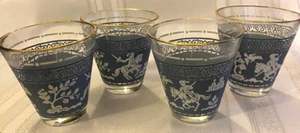 Hazel Atlas Glass Arabian Knights Jasperware Four Double Shot Drink Glasses 4 - Picture 1 of 3