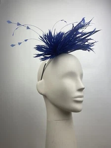 New Maighread Stuart Millinery Blue Feather Fascinator Hat Headpiece Head Band - Picture 1 of 5