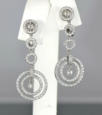 $6,500 18K White Gold Round Rose Cut Diamond Drop Dangle Clip On Post Earrings - Image 1 of 4