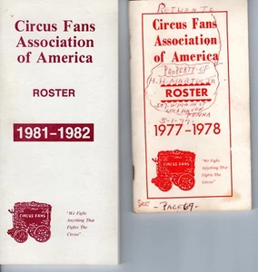1977-1978 and 1981-1982 CIRCUS FANS ASSOCIATION OF AMERICA ROSTER Booklets - Picture 1 of 3