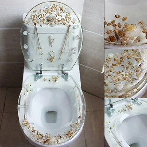 36x42cm Transparent Resin Round Front Toilet Seat Strong Silver Hinges Bathroom - Picture 1 of 19