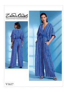 Vogue 1617 Sz 4-22 Kimono Jumpsuit Hakama Plunging Neckline Wide Leg Pattern - Picture 1 of 3