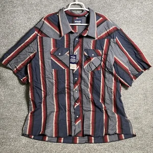 Wrangler Western Shirt Mens Sz 3XLT Pearl Snap Short Sleeve Red Blue Striped - Picture 1 of 17