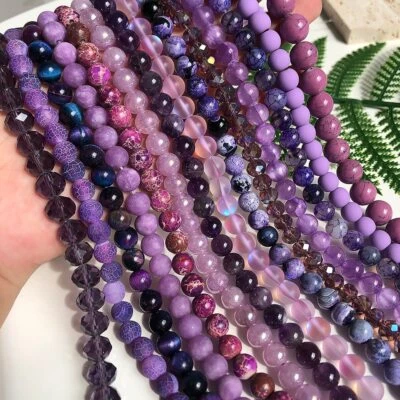 4/6/8/10mm Purple Series Natural Gemstones Round Loose Beads for Jewelry Making - Image 1 of 4