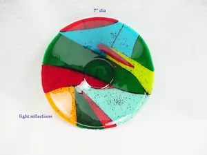 Vtg Linda Owen Orange, Green, Red, & Blue Fused Glass Bowl | Signed | New | $80 - Picture 1 of 3