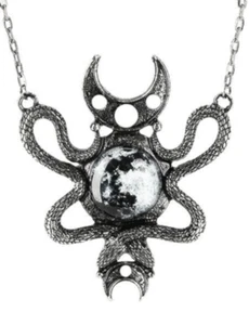 Gothic Goth Nugoth Pagan Wicca Witchy Snake Halskette silberfarben Schlange Mond - Bild 1 von 2