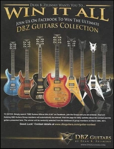 Dean B. Zelinsky 2011 DBZ Guitarras Colección anuncio 8x11" guitarra publicidad impresión - Imagen 1 de 3
