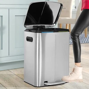 Trash Can Kitchen Dual Trash Can Pedal Recycle Trash Bin with Lid Inner Bucket - Picture 1 of 8